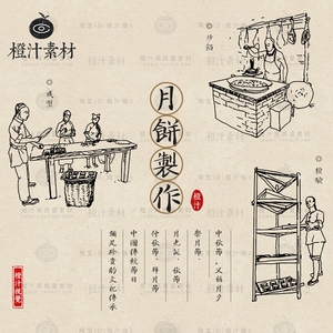 古法传统月饼糕点工艺制作流程线稿线描中秋节ai矢量设计素材png
