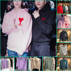 香港直邮ami paris 2021年秋冬刺绣爱心桃心连帽卫衣肖战同款男女