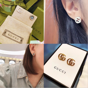 代购古奇gucci古驰耳钉互扣式双g耳环经典纯银复古色花朵铆钉女款