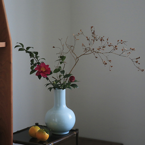 天青釉花瓶手工天球瓶空间茶席用花道插花景德镇陶瓷禅意中式花器