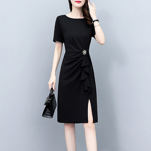 黑色连衣裙子女装夏季2024年新款小个子洋气雪纺修身显瘦大码气质