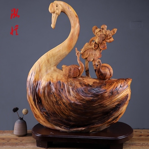 泓忆【天鹅 相亲相爱】 太行崖柏手作雕刻工艺品根雕摆件木雕礼品