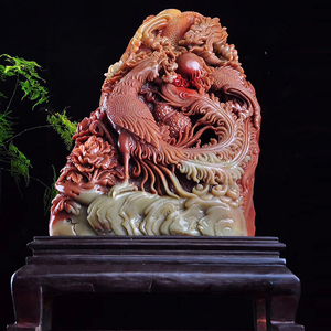 泓忆福建寿山石【龙凤呈祥】手作雕刻工艺品摆件