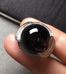 000人付款淘宝戒指马鞍男士墨翠戒指18k金冰种玉戒指黑翡翠戒指男