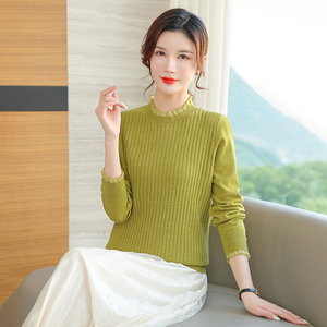 浅秋女装羊毛针织衫2023春装新款声雨竹诸氏方圆打底衫薄款毛衣