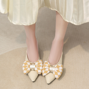 高跟鞋女细跟法式小跟穆勒鞋半拖蝴蝶结尖头包头拖鞋夏季外穿凉拖