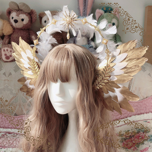 花時季】*光曜*cr合作款金色羽毛圣母头冠光圈原创lolita手作