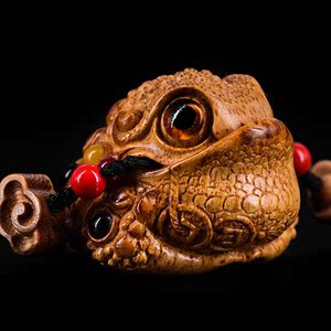 精品名家张念超本工雕刻地包天金蟾手把件多宝镶嵌竹雕把件竹根雕