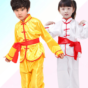 精忠报国舞蹈儿童武术表演出服装六一中国功夫男生长袖黄色小学生