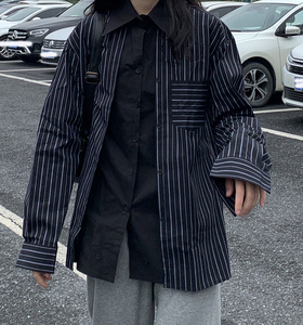 obliviate/波士顿女孩的叠穿要义!假两件雅痞黑白条纹衬衫