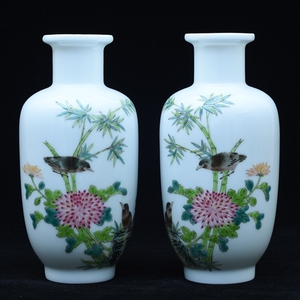 仿清雍正粉彩花鸟花瓶珐琅彩手绘景德镇陶瓷仿古瓷器复古装饰摆件