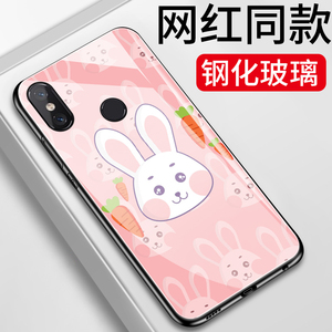适用于小米8青春版手机壳玻璃镜面粉色可爱卡通兔子8se硅胶创意网红