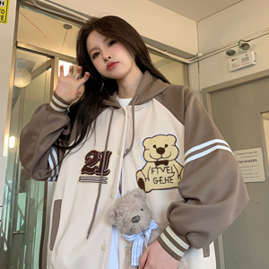 韩系棒球服外套女春装少女大童卫衣帽衫初中高中学生刺绣拼接上衣