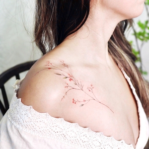 清新粉色满天星纹身贴 防水女持久性感锁骨胸部大图案花朵贴纸