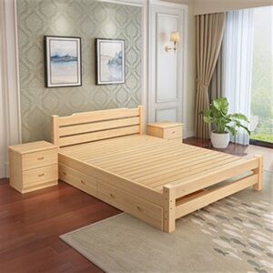 带抽屉1.6米床抽屉式实木床原木1.8抽屉床板成人床简约松木板b