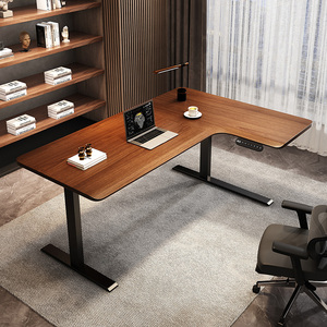 转角实木电动升降桌拐角l型电脑桌台式现代l型办公桌书房书桌家用