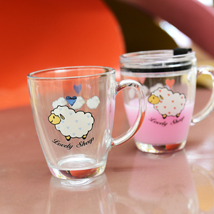 可爱卡通玻璃杯奶茶杯饮料杯有手柄大容量450ml加厚玻璃抖音同款