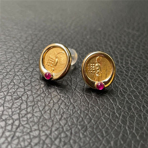 欧洲古董古币 18k金镶嵌印度柯钦金币古币耳钉 金币耳环