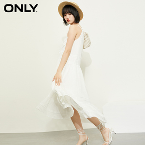 only春季新款纯棉舒适系带花边白色仙女吊带连衣裙女|120207515