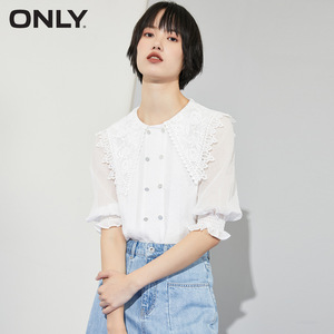 only2020秋季新款蕾丝娃娃领设计感白色衬衫女|120331006