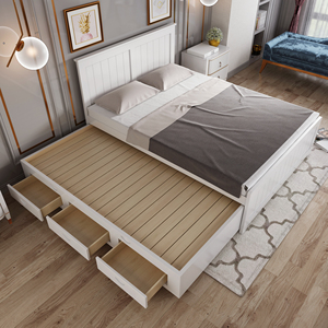中式 实木床1.5白抽拉床 拖床 推拉床上下床带储物床儿童床子母床