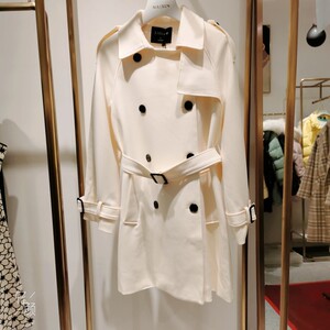 麦寻女装2022春款ofym1009杏色双排扣风衣女韩版宽松帅气外套