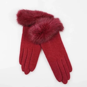 WARMEN羊毛手套 冬季可爱保暖女士韩版针织薄兔毛口手套 Y006