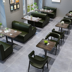 奶茶店卡座咖啡厅西餐厅沙发靠墙简约火锅甜品店皮清酒吧桌椅组合