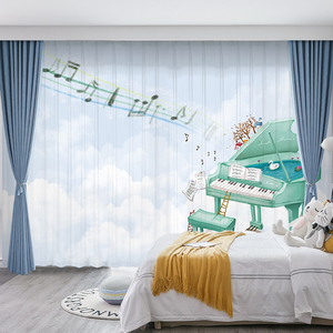 钢琴音符芭蕾舞音乐室舞蹈室跳舞培训教室儿童房卡通女孩卧室窗帘