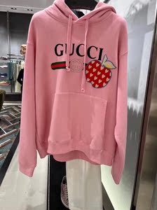 gucci/古驰经典print绿红绿苹果印花女士卫衣休闲宽松连帽上衣