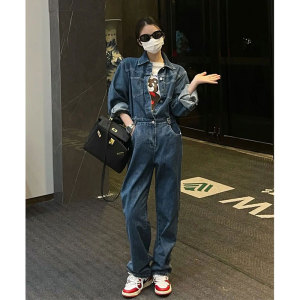 工装高级感牛仔连体裤女春秋2022新款时尚洋气减龄宽松牛仔连体衣