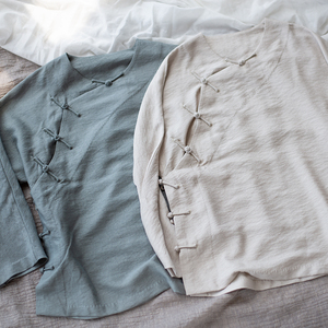 500人付款淘宝裁缝店 | 自制女式浅绿单层纯棉轻中式上衣圆领大襟短衫