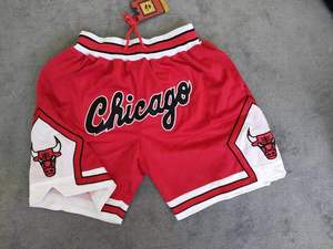 经典芝加哥公牛队球裤刺绣口袋版球裤美式高街五分大码宽松篮球裤