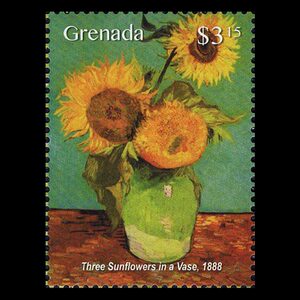 格林纳达荷兰画家梵高世界名画《花瓶里的三朵向日葵》邮票1新票