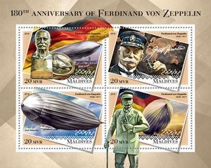 马尔代夫2018齐柏林飞艇德国工程师斐迪南冯齐柏林邮票ms全新