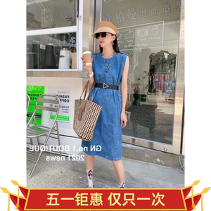 丁螺dingluo女装gn秋冬款时尚百搭休闲修身显瘦无袖牛仔连衣裙