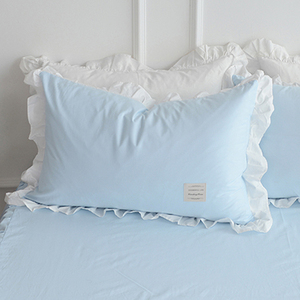 韩版纯色全棉花边枕套蓝色白色枕头 套单人纯棉单人枕头套粉色
