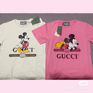 在途 gucci/古驰 女士粉色米老鼠圆领t桖