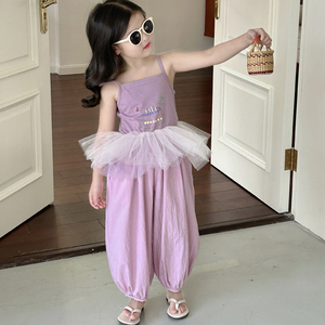 女童公主套装紫色吊带毛衣灯笼裤套装时髦洋气超萌可爱炸街蓬蓬裙