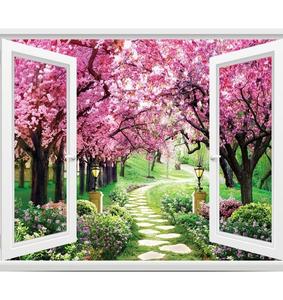 挂画粘贴画门边假家窗户风景画文字玻璃纸墙壁贴纸小女孩直播间