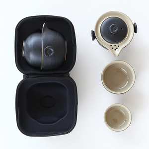 黑陶瓷快客杯一壶二茶杯户外旅行便携包家用功夫茶具套装定制logo