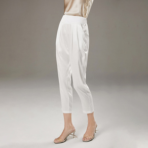 2020夏新款欧美高档桑蚕丝哈伦裤女九分真丝面料休闲大码女裤子