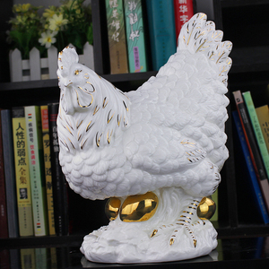 陶瓷母鸡摆件金鸡下蛋工艺品卧室衣柜装饰品创意玄关桌面白色瓷器