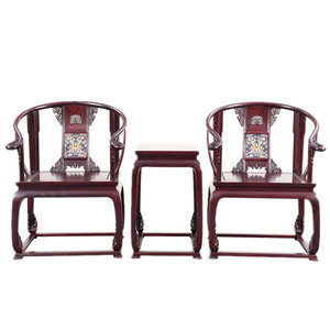 红木家具血檀景泰蓝皇宫椅三件套中式官帽椅仿古实木太师椅圈椅子