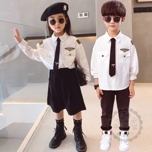 儿童机长演出服飞机师制服男女童飞行员长袖衬衫纯棉小孩空军衣服