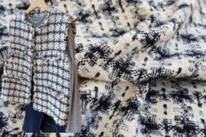 韩国进口黑白千鸟格纹细腻编织羊毛粗花呢小香风布料 马甲外套
