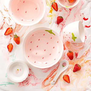 摩登主妇粉色草莓碗汤面碗可爱碗女生超萌儿童陶瓷餐具高颜值饭碗