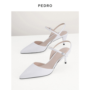 pedro羊皮凉鞋新款女鞋纯色简约尖头高跟凉鞋pw1-26220041
