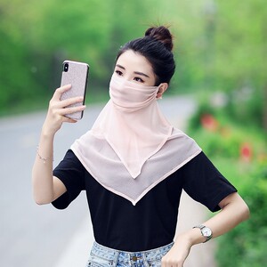 夏季女防晒小丝巾挂耳三角巾口罩带围脖围巾护颈脖子遮脸薄款面纱