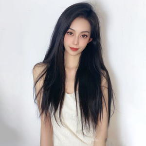 假发女长发全头套式女士自然中分黑色黑长直发型仿真圆脸假发套